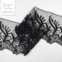 Accessoires vestimentaires en maille polyester, broderie florale, perles, paillettes, dentelle, garniture pour robe de mariée
