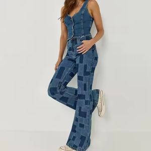 Nouveau design, jeans de haute qualité, décontractés pour l'automne, sexy, pour femmes, taille haute, délavés à l'acide, patchwork, évasés, en denim - Product Image 4