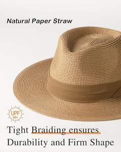 Chapeau Panama Fedora en paille personnalisé avec logo, large bord, pliable, pour hommes et femmes. pour la plage, le soleil, les voyages, la pêche, les sports - Product Image 4