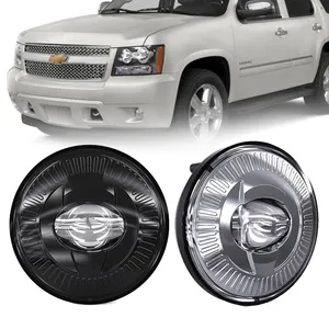 Lampu Kabut LED Chevy Silverado, Lampu Kabut Pengganti Bulat Hitam/Krom 5 Inci untuk Silverado 2014-2015