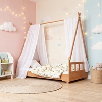 Natürliches Holz Dreieckiges Himmelbett für Kinder mit Schutzgeländer für Kleinkinder Kinderzimmermöbel