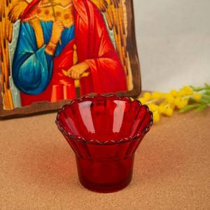 ตะเกียงน้ำมันแบบออร์โธดอกซ์คริสเตียน HT ทำจากโลหะผสมสังกะสี พร้อมถ้วยแก้วสีแดงและขาตั้ง สำหรับแท่นบูชาในโบสถ์และการใช้งานพิธีกรรม - Product Image 5