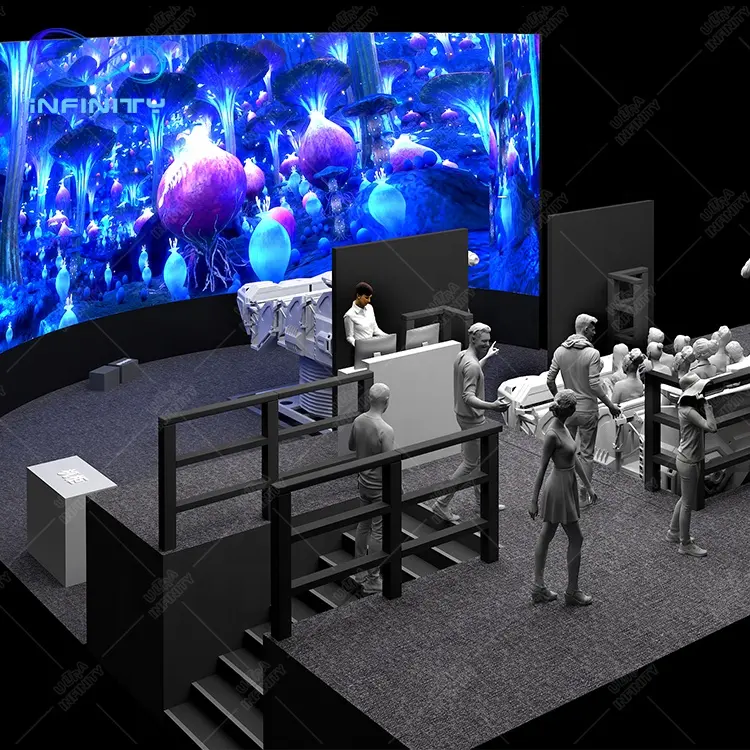 2023 nuova invenzione Naked Eye Technology 3D Flying Track Cinema sistema teatrale 3D Rail Cinema 3D Jurassic World Ride sedile personalizzato
