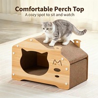 Maison à gratter en bois pour chat, extérieur ondulé, découpes étoiles, structure en bois, sans désordre, cachette privée, anti-ennui, fournitures pour animaux de compagnie