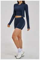 Ensemble de tenues de sport pour femmes avec logo personnalisé, blocs de couleur, taille haute, taille croisée, ensemble de vêtements de sport, tenue de fitness, ensemble de yoga 3 pièces