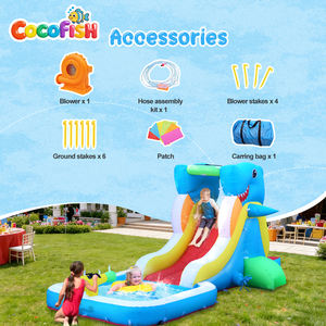 Toboggan aquatique gonflable Cocofish Shark <span class=keywords><strong>pour</strong></span> enfants de 3 à 10 ans, toboggan de course individuel avec piscine et pistolet à eau, parc aquatique de jardin, toboggan aquatique - Product Image 3