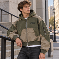 Veste à capuche zippée personnalisée pour homme, style color block délavé, avec patch tissé et logo personnalisé pour un look streetwear vintage