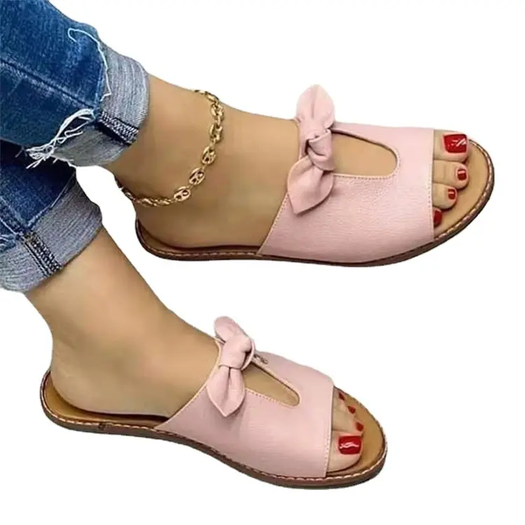 Wholesale 2022 New Designs Ladies Flats Bow Slipper Flip Flops Fish Mouth Slippers Popular Women Plus Size Sandals