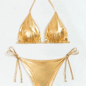 Traje de Baño Bikini Metálico Dorado de Lujo con Logotipo Personalizado del Fabricante, Traje de Baño de Dos Piezas para Mujer - Product Image 2