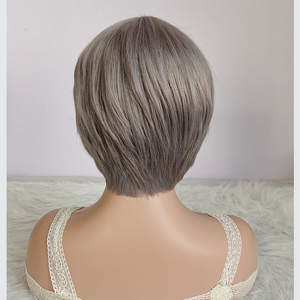 Perruque courte coupe Pixie de couleur grise chaude avec Bang faite à la machine perruque sans dentelle <span class=keywords><strong>cheveux</strong></span> humains en gros perruques de <span class=keywords><strong>cheveux</strong></span> vierges pour les femmes - Product Image 2