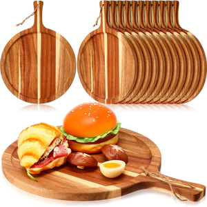 ถาดพิซซ่าไม้ทรงกลมพร้อมหูจับ สำหรับเสิร์ฟอาหาร สีไม้ธรรมชาติ - Product Image 1