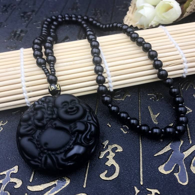 สร้อยคอลูกปัดกลมสีดำ-พระพุทธรูปนอน