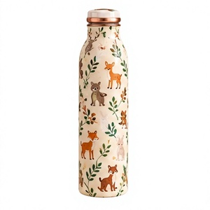 Botella de Agua de Cobre Puro de Lujo con Diseño de Animales del Bosque, Portátil para Viajes, con Tapa - Product Image 1