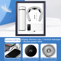 Ensemble cadeau d'entreprise de luxe avec logo personnalisé, comprenant une gourde isotherme 3-en-1, un masseur cervical, une batterie externe 10000 mAh, un support de téléphone, CE