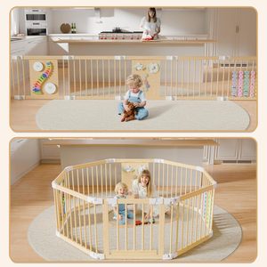 Box per Bambini Musicale con Tamburo e Pianoforte, Recinto in Legno da 145 cm, <span class=keywords><strong>Centro</strong></span> Attività Interattivo per Neonati - Product Image 2