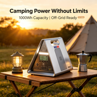 Station d'alimentation portable solaire LiFePO4 1000W, prête pour l'extérieur, avec écran LCD LED, sorties multi-DC USB PD, pour le camping, les situations d'urgence et la sauvegarde à domicile