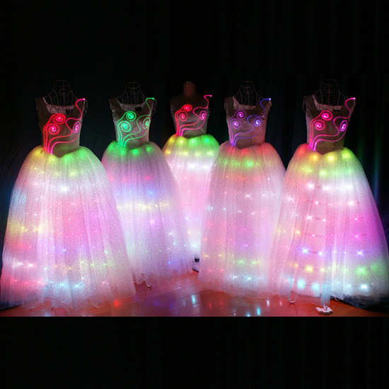 Light up Glow in the Dark Colorful LED Fiber Optic Party Dress for Women