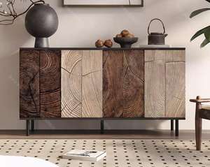 Armoire latérale de salle à manger de luxe légère italienne Rangement mural de salon en bois massif de l'armoire de porche d'art rétro médiéval - Product Image 2