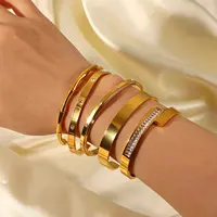 Zircon Inlaid Open Bracelet for Women, Gold Cuff Bangle