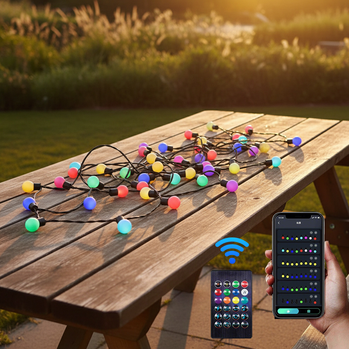 RGB LED Garden String Lights Outdoor Waterproof with for APP/Remote Control Dimmable 5/10M for Patio Landscape Decoration