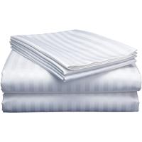 Drap de lit en coton blanc à rayures de qualité d'hôtel, drap plat, ensemble de drap-housse pour hôtels