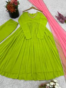 Thanh Lịch Vastra Saili Giả <span class=keywords><strong>Georgette</strong></span> Sàn Chiều Dài Nhanh Khô Ba Mảnh Của Phụ Nữ Ấn Độ Truyền Thống Đảng Mặc Dân tộc Thiết Kế - Product Image 5