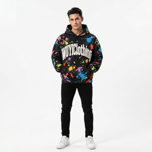 Sudadera con Capucha Negra Extra Grande para Hombre, Diseño Moderno con Estampado de Salpicaduras de Pintura Multicolor, Logotipo Personalizado WUYIClothing, Estilo Y2K, Ropa Urbana - Product Image 2