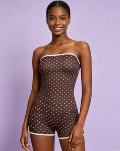 Nouvelle Collection Été <span class=keywords><strong>Combishort</strong></span> Moulant Sans Bretelles et Dos Nu pour Femme, Style Urbain Sexy, Imprimé à Pois - Product Image 3