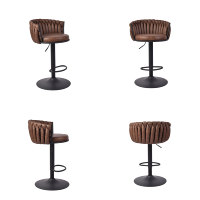 Chaise de bar industrielle CARLFORD en cuir PU marron, chaises de bar avec base pivotante réglable et en métal, tabourets de bar, Sillas De Barra