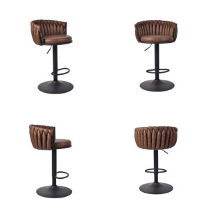Chaise <span class=keywords><strong>de</strong></span> bar industrielle CARLFORD en cuir PU marron, chaises <span class=keywords><strong>de</strong></span> bar avec base pivotante réglable et en métal, tabourets <span class=keywords><strong>de</strong></span> bar, Sillas <span class=keywords><strong>De</strong></span> <span class=keywords><strong>Barra</strong></span> - Product Image 4
