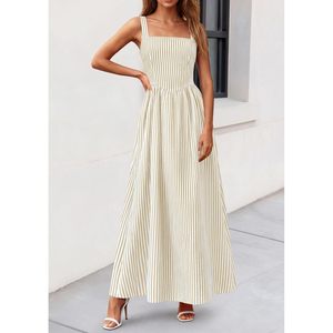 Vestido Maxi de Verano para Mujer FOXA, Vestido de Playa con Rayas, Cuello Cuadrado, Corte en A, Cintura Imperio, Transpirable y Largo - Product Image 3