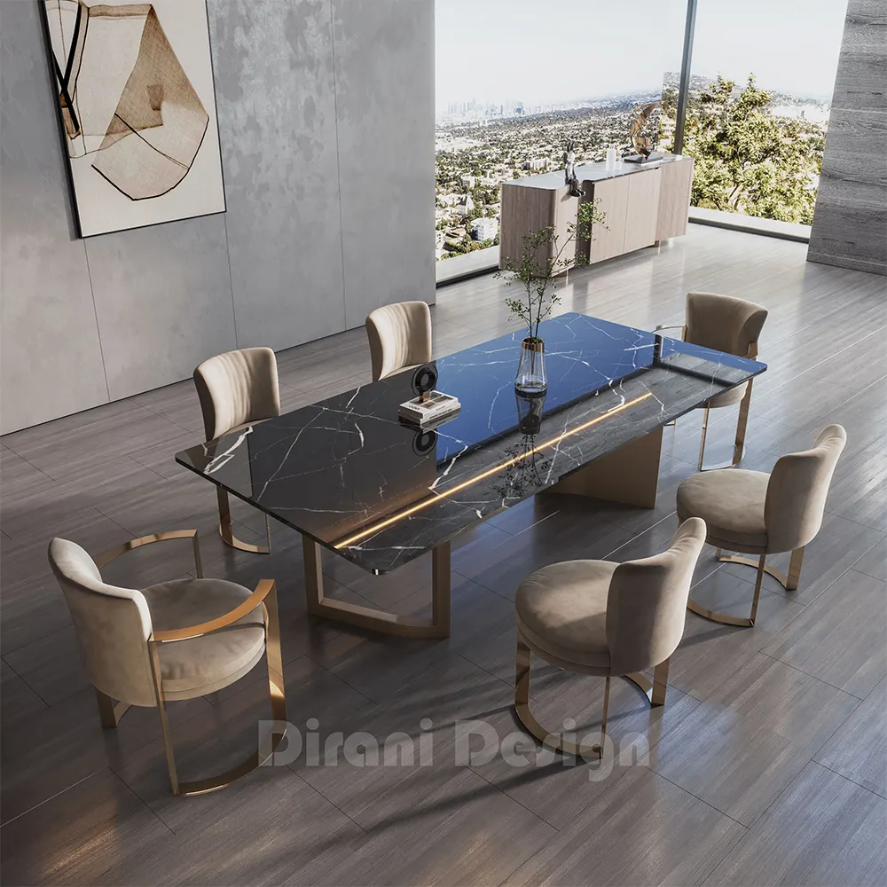 Set Top marmer hitam desain baru mewah Modern Italia 8 kursi ruang makan 6 kursi furnitur meja mewah