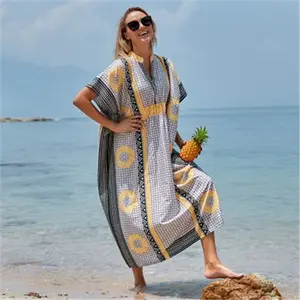JSN9202247 2022 yeni varış plaj tunik plaj elbisesi elbise plaj güneş gömlek kadınlar için yarım kollu dijital baskı cover up