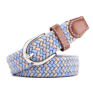 Cinturón de cintura trenzado elástico de lona para hombres y mujeres Cinturones elásticos de moda con aleación para hebilla - Product Image 3