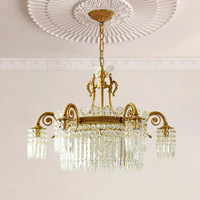 Lustre LED en cristal doré tout en cuivre de style européen, design de luxe d'inspiration française, idéal pour les salons/salles à manger moyennes