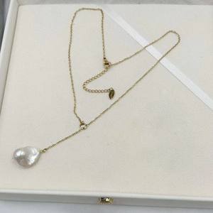 40 + 5 سم بالجملة AAA المياه العذبة الطبيعية الباروك اللؤلؤ قلادة قلادة قلادة ، الفولاذ المقاوم للصدأ PVD 18k مطلية بالذهب للماء - Product Image 4