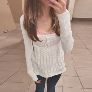 Suéter de Punto Trenzado con Cuello Cuadrado para Mujer, Botones en la Parte Delantera, Color Sólido, Estilo Informal para Otoño e Invierno, Mezcla de Viscosa y Poliéster - Product Image 3