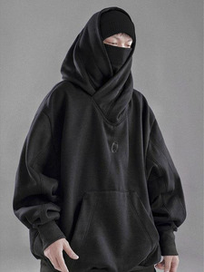 Custom Double Neckline Heavyweight Cotton Pullover <strong>Hoodie</strong> Japanese High Street <strong>Techwear</strong> Oversized Hip Hop Harajuku Punk Hoodies - Product Image 3