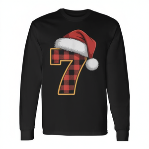 Camiseta navideña a cuadros con estampado de Papá Noel número 7, de manga larga, a juego con pijamas navideños - Product Image 2