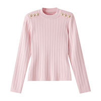 Nouveau Pull Femme Luxe 2026 à Col Semi-Montant, Design Boutons Dorés, Haut Tricoté Noir Ajusté, Élégant pour Dames