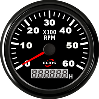 ECMS Tachometer Mesin Perahu Universal Baru dengan Penghitung Jam REV Counter 6000 RPM 9-32V 85mm