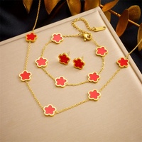 Juego de Joyería de Regalo con Trébol de Cinco Hojas al por Mayor, Juego de Joyería Fina de Diseño Personalizado para Novia, Chapado en Oro de 18k, Económico, para Mujer