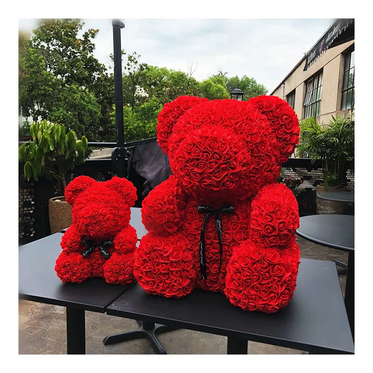 A-91 wholesale bulk luxury LED artificial flowers 25cm 40cm valentine's day gifts foam red roses teddy bears rose bear