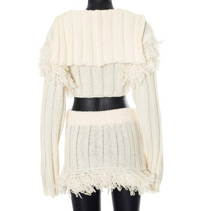 Winter Knit Elegant 2 Piece Set Party <strong>Outfits</strong> <strong>Women</strong> 2024 Fashion <strong>Sailor</strong> Collar Cropped Cardigan Sweater+Tassels Skirt Set - Product Image 6