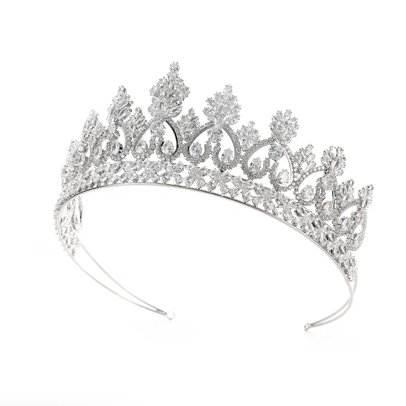 Zircônia material de alta qualidade queen tiaras e coroa, atacado noiva coroa tiara de casamento tiaras