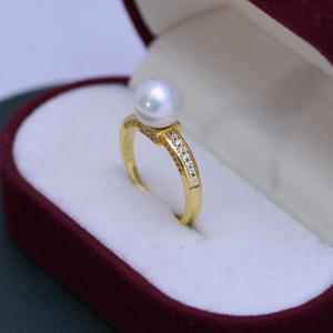 Anillo de Perlas Redondas de Agua Dulce Blancas de 8-9 mm para Mujer, Plata de Ley S925, Juego Completo con Luz Intensa, Casi Impecable, Anillo Abierto con Circonita - Product Image 5