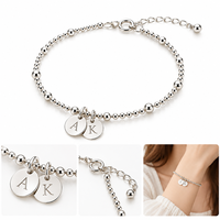 Mosen Individuelles Initialen-Buchstaben-Charm-Armband mit Polierter Kugelkette aus Edelstahl in Silberton