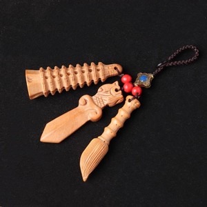 Peach Wood Scholar Pen Tower <b>Keychain</b> Wenchang Pagoda Pendant Portable Home Decor Gift For Colleagues Friends - Product Image 4