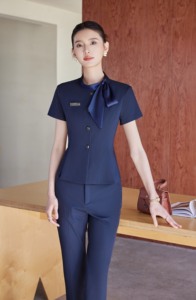 Costume <span class=keywords><strong>de</strong></span> bureau professionnel pour femmes, manches courtes, uniforme <span class=keywords><strong>de</strong></span> responsable <span class=keywords><strong>de</strong></span> réception d'hôtel, production sur mesure, costume d'hôtel professionnel pour femmes - Product Image 6