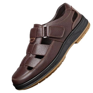 Sandales décontractées marron en cuir véritable pour <span class=keywords><strong>homme</strong></span>, collection été 2026, semelle extérieure en caoutchouc, vente chaude - Product Image 4